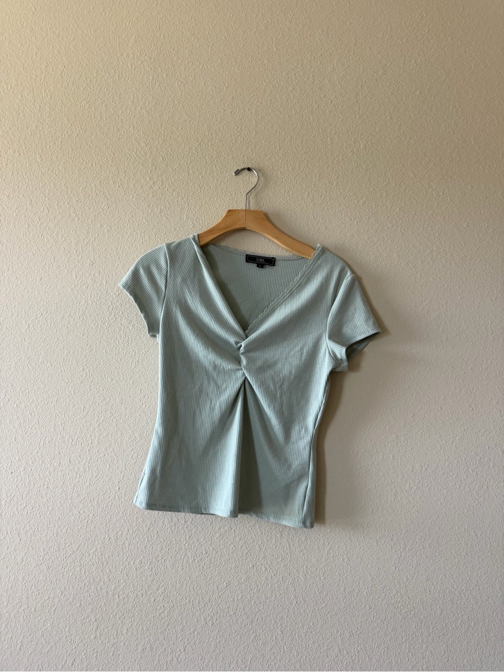 Vibe Ribbed Twist-Front V-Neck Tee - Sage
